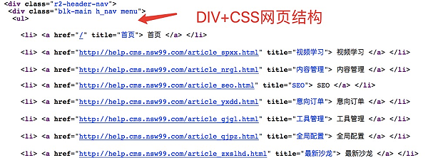 上图所示我们采用DIV+CSS网页结构